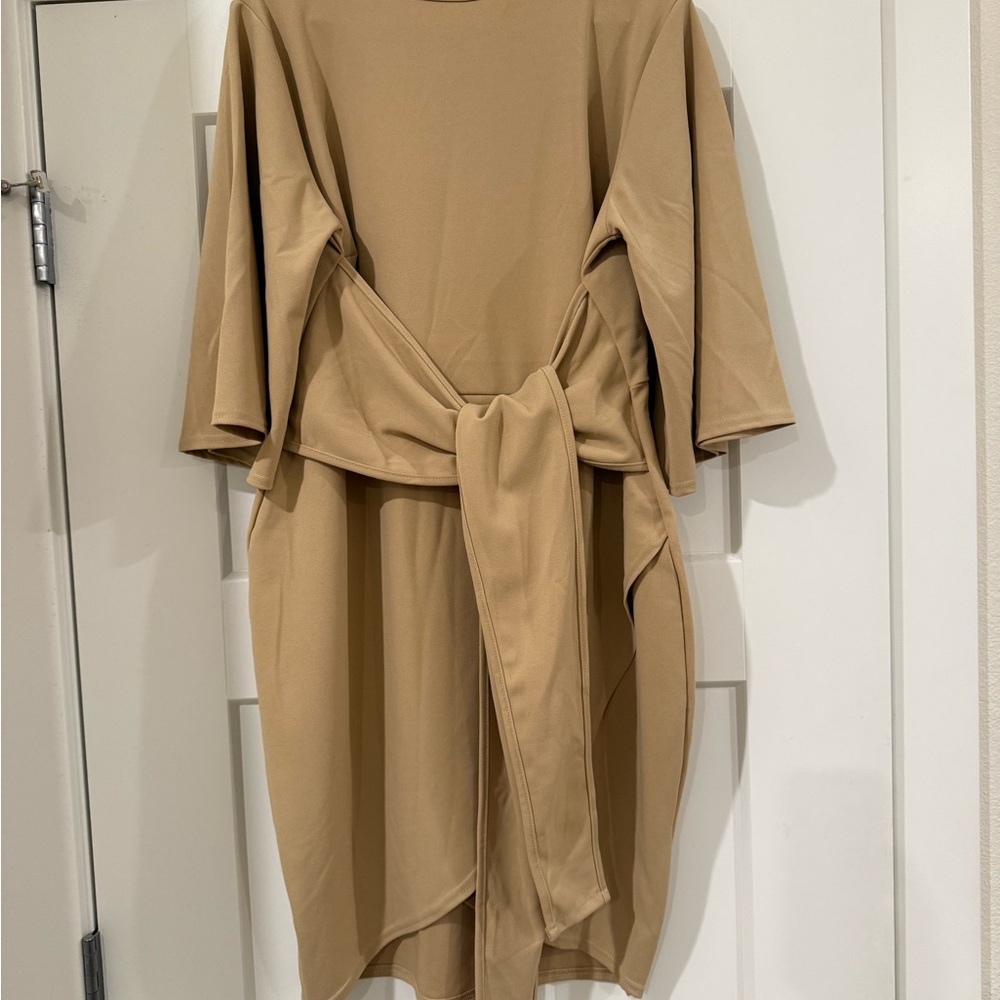 Boohoo Tan Long Sleeve Dress
